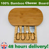 Bamboo Cheese Cutting Board Set Wooden w/4 Knives Charcuterie Meat Serving Tray