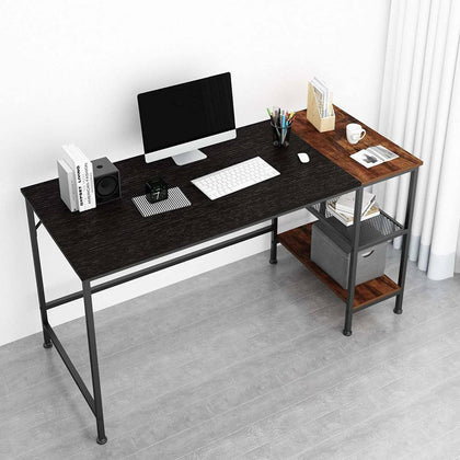 Industrial Corner Office Desk Brown Black Computer Workstation Storage Shelf