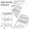 3-Tier Home Trolley Kitchen Storage Cart Steel Bars 4 Wheels Rolling Unit White