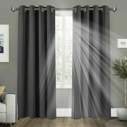 Pair of THERMAL BLACKOUT CURTAINS READY MADE EYELET TOP + TIE BACKS DOOR CURTAIN