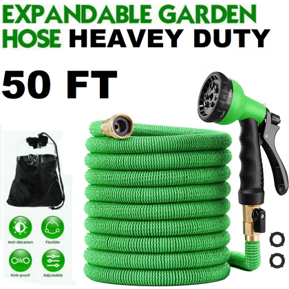 Expandable Garden Hose Pipe Spray Gun Flexible Stretch Pipes 9 Modes 16-50FT