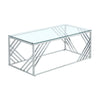 Modern Coffee Table Tempered Glass Top Sliver Chrome Base Living Room Furnitures