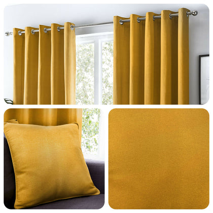 Fusion SORBONNE - Ochre Mustard Yellow 100% Cotton Eyelet Curtains or Cushions
