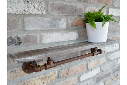 Industrial Pipe Shelf Wall Mounted Display Shelving Floating Wooden Storage New
