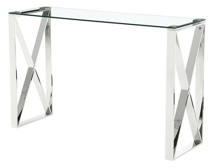Console Hall Table Display Stand Clear Glass Top Silver Stainless Steel Frame