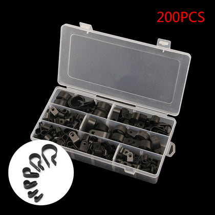 200x Black 5mm-28mm Assorted Nylon P Clips Hose Clamp Kit Set Wire Cable Conduit