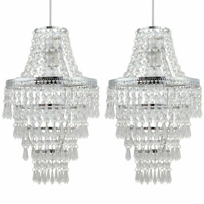 Set of 2 Chrome Chandelier Style Acrylic Crystal Easy Fit Ceiling Light Shades