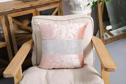 Set of 2 Crush velvet diamanté cushion covers Blush pink with filling 20