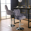360° Swivel Grey Velvet Bar Stool Gas Lift w/Lion Head Door Knocker &Tufted Back