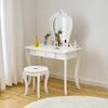 Children Dressing Table Stool Vanity Set Makeup Desk w/ Mirror & Drawer White