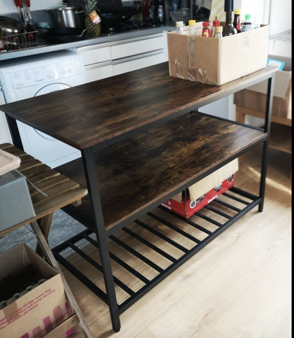 Industrial Kitchen Island Vintage Storage Table Rustic Metal Large Shelf Cabinet