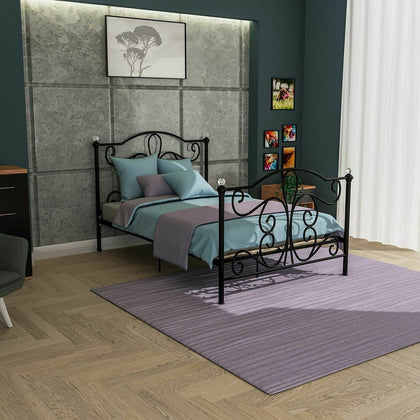 Chicago Metal Bed Frame Small Double 4FT Scroll Modern Crystal Slatted Black
