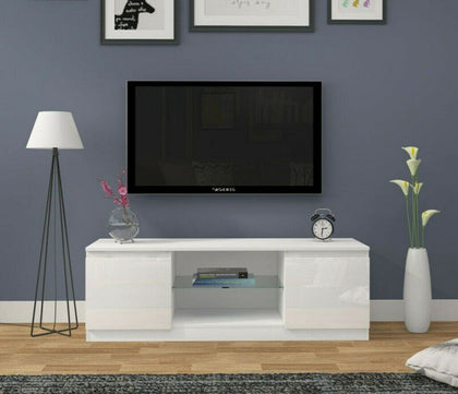 120cm Modern White High Gloss And Matt TV Unit Stand Cabinet Storage Sideboard