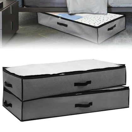 2X 90L Underbed Clothes Storage Bags Zipped Organizer Wardrobe Cube Closet Boxes
