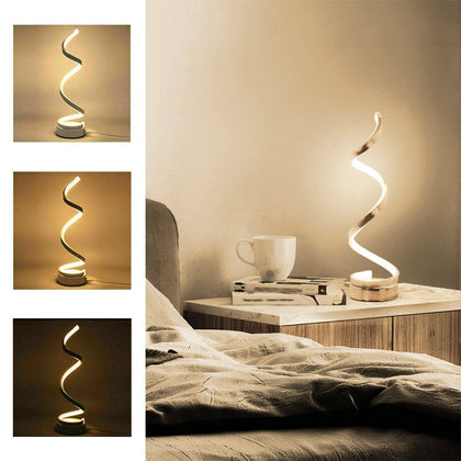 Modern LED Bedside Spiral Table Lamps Creative Design Curved Warm White Light UK