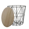 Brown Wooden Top Black Wire Storage Basket Round End Side Table Home Furniture