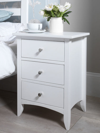 Edward Hopper white bedside table with 3 drawers, ASSEMBLED bedside cabinet with