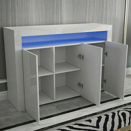 High Gloss Bed Sideboard Cupboard LED Buffet Door Cabinet with 2/3 Doors Storage