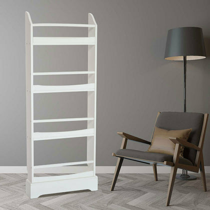 Display Rack 4 Tier Floor Standing in White for Cards Magazines Prints Bookshelf