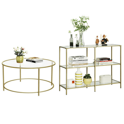 VASAGLE Coffee Table, Console Table, Tempered Glass Sofa Table End Table Golden
