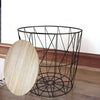 COFFEE SIDE TABLE METAL WIRE REMOVABLE WOOD TOP FOLDABLE ROUND STORAGE BASKET