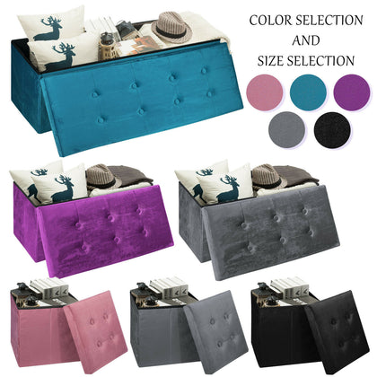 Folding Storage Box Pouffe Seat Footstool Storage Ottoman Seat Crushed Velvet