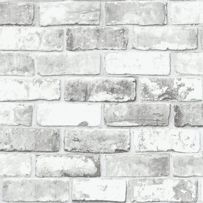 White Brick Wall with Grey Shimmer Tones Effect Faux Feature Wallpaper 6751