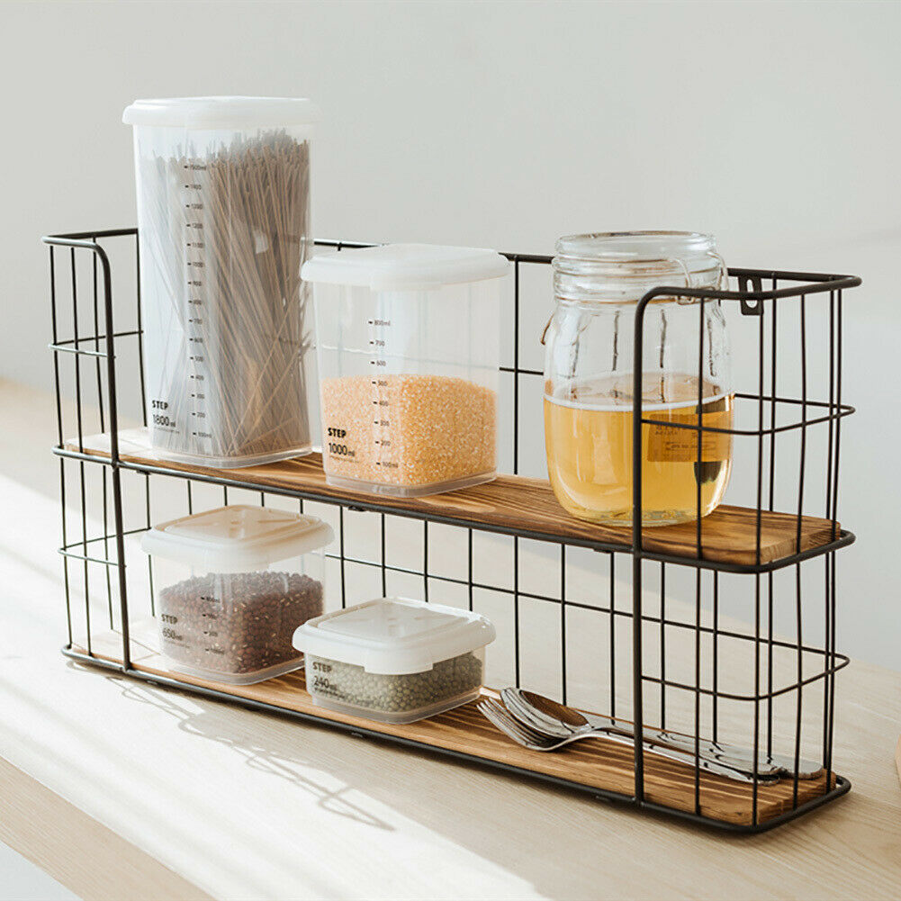 Retro Industrial Style Wall Shelf Shelving Unit Metal Wooden Storage Rack Black