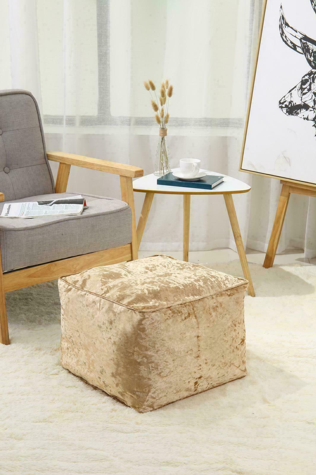 NEW LUXURY CRUSHED VELVET SOFT BEAN BAG CUBE FOOT STOOL REST POUFFE OTTOMAN