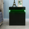 2 Drawers Bedside Table LED Nightstand High Gloss Modern Bedroom Chest Cabinets