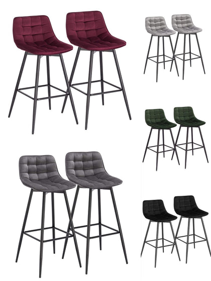 2 x Barstool Breakfast stool Metal+Velvet Counter Bar Chair Faux Bar Stool