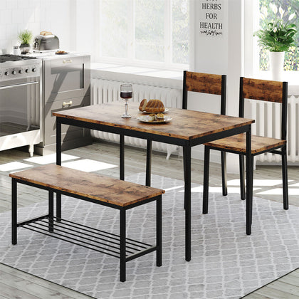 Dining Table and Chairs Bench 4 Set Metall Wood Dining Kitchen Room Furniture