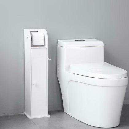 Narrow Bathroom Cabinet Toilet Paper Towel Storage Shelf with Paper Roll White