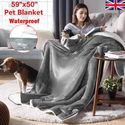 Large Waterproof Dog Blanket Puppy Cat Warm Sherpa Pet Sofa Bed Throw Cushion UK