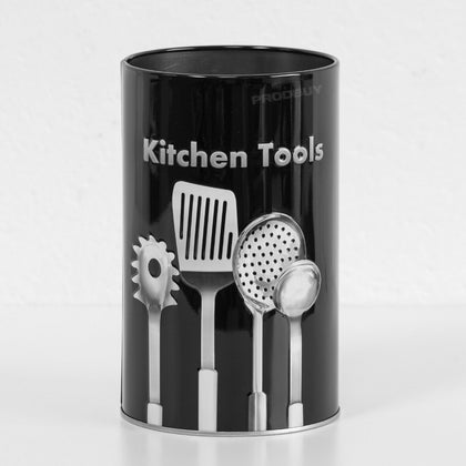17.5cm Round Black Metal Kitchen Tools Utensil Storage Pot Jar Caddy Holder