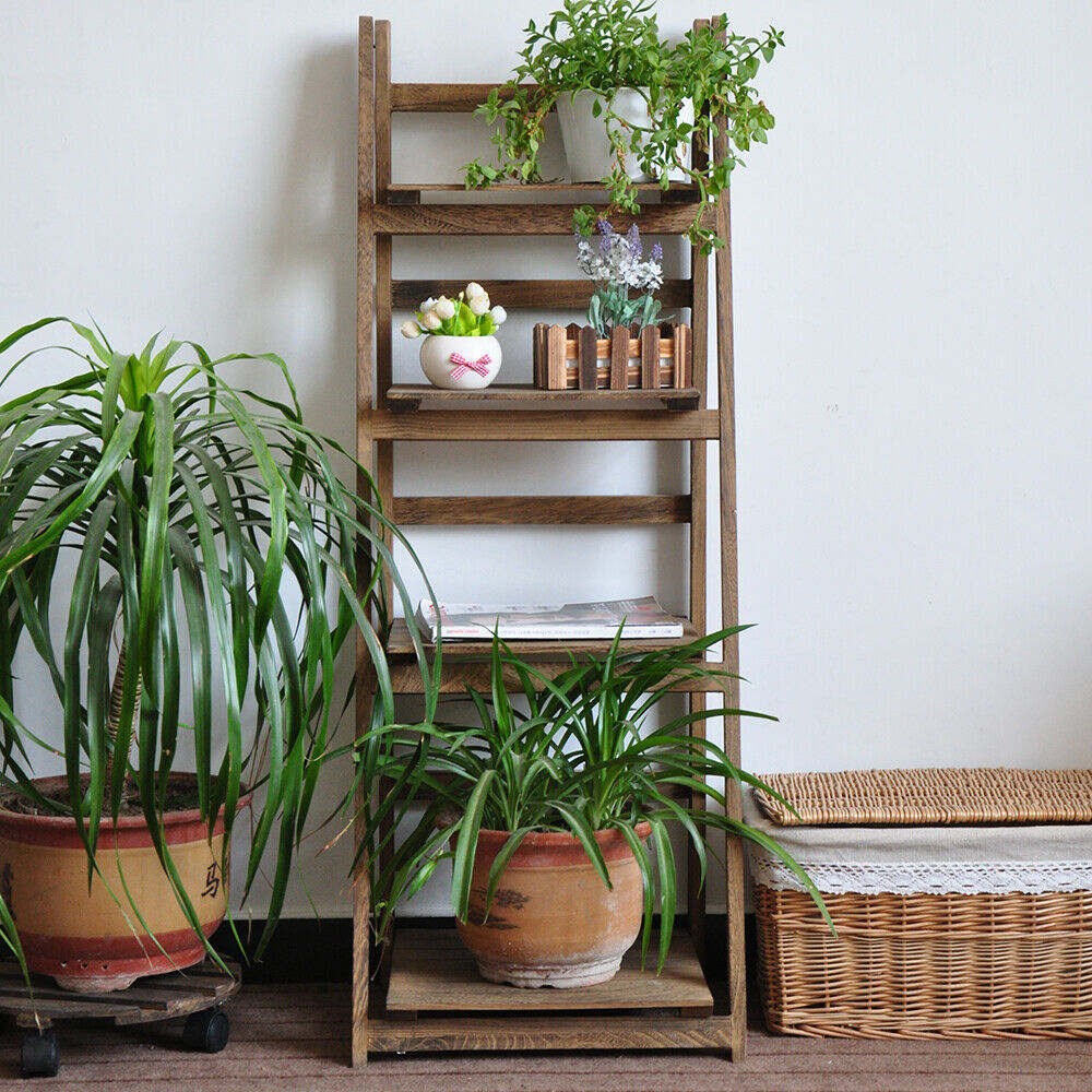 Folding 4 Tier Plant Flower Pot Shelf Stand Bookcase Storage Display Ladder