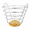 Upright Chrome Wire Fruit Bowl Basket Stand Apple Orange with Wooden Base