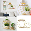 Wall Hanging Storage Rack Hexagon Metal Display Shelf Wooden ShelvesPlant Stand