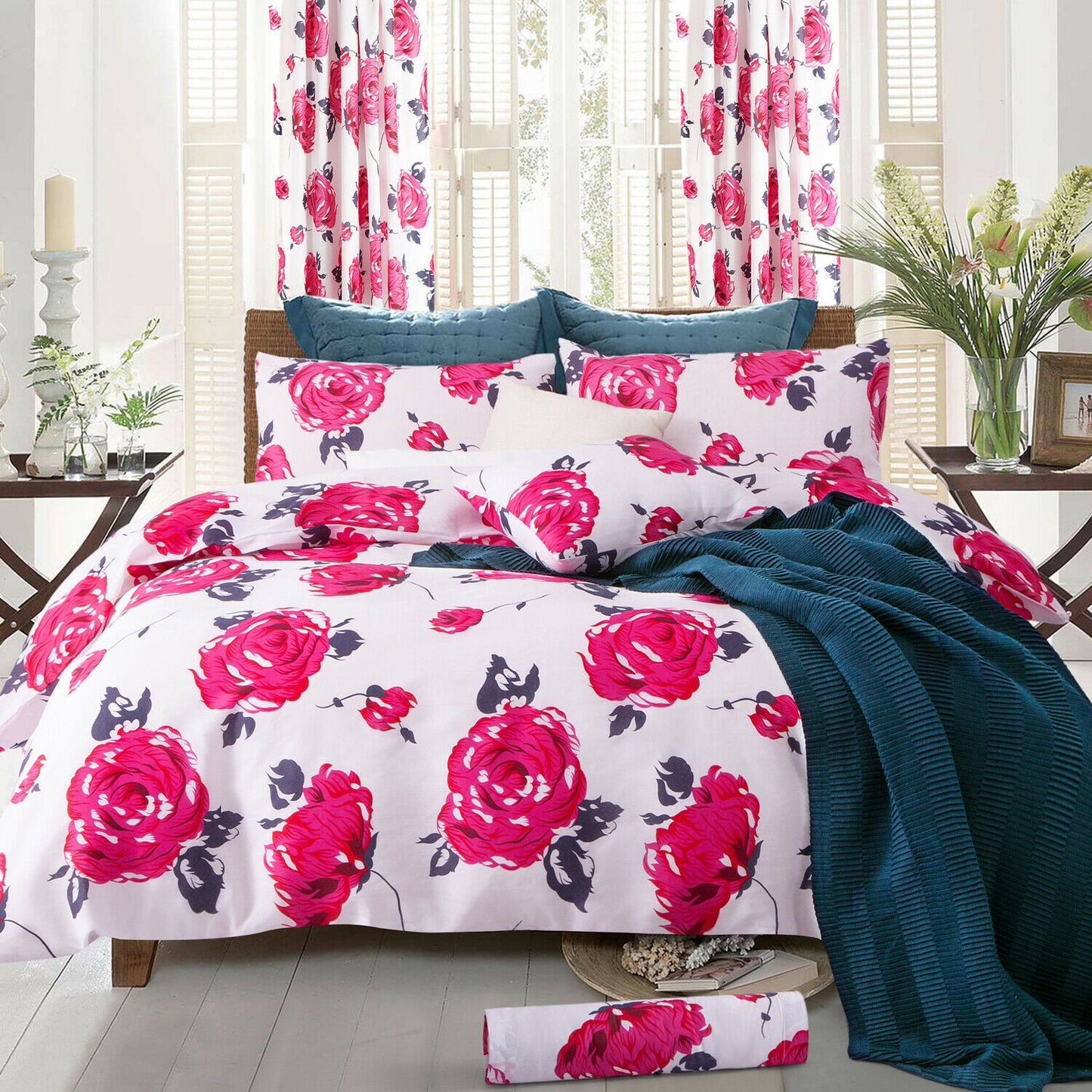 Reversible Duvet Quilt Cover Bedding Set Single Double King Size + Pillow Cases