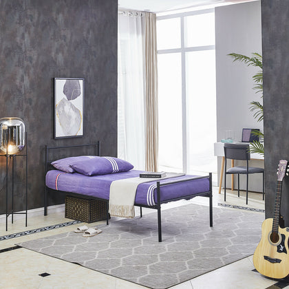 3FT Single Metal Bed Frame Black Bed Base Bedstead with Headboard Stable Style
