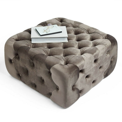 Mink Button Footstool, Tufted Velvet Cushioned Pouffe Coffee Table
