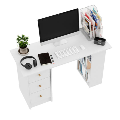 White Simple Computer Desk With Drawers Shelves Furniture For Office And Home