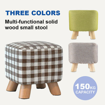 Luxury Padded Wooden Footstool Square Stool Wooden 4 Legs Living Room Bedroom UK