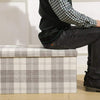 LARGE TARTAN LINEN FOLDING STORAGE OTTOMAN POUFFE SEAT FOOT STOOL TOY BOX BENCH