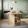 Mobile Folding Dining Table Drop Leaf Wood Rolling Desk with 2 Storage Shelves