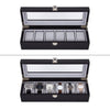 Mondeer Watch Box 6 Slots Watch Display Organizer w/ Glass Lid Black PU Leather