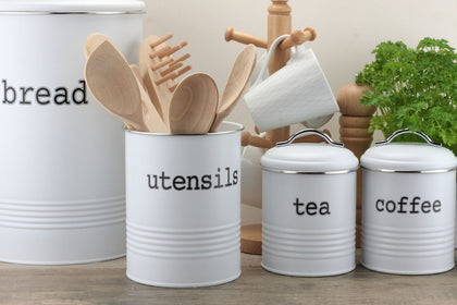 Round White Tea, Sugar, Coffee, Cookie/Biscuit or Bread Bin Storage Jars