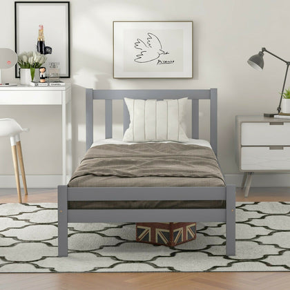 Single Bed Grey 3ft Solid Wooden Bed Frame Adult, Children Bed 90 x 190 cm