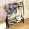 Mobile Double Clothes Hanging Rail w/ Storage Shelf Garment Shoes Display Stand