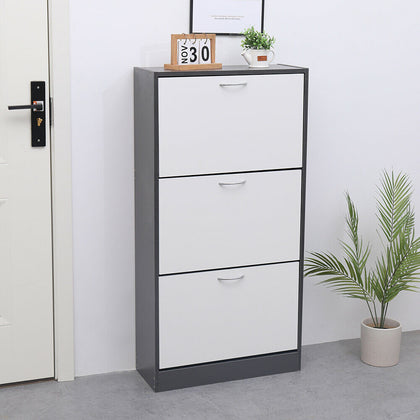 AVC Designs 3 Drawer Shoe Storage Cupboard Cabinet Rack Grey & White + Warranty